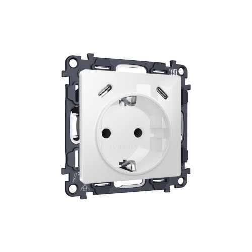 Комплект механизма электрической розетки 2USB С+C 20W с/з на винтовых зажимах 16A-250V Alfa Белый глянец Quant Ambrella Volt MA110510 (AP1105, VM165)