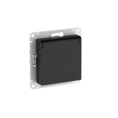 Розетка с заземл. со шторк. с крышкой, 16А,IP20,мех., быстрозажим. клем. Systeme Electric AtlasDesign Карбон ATN001046S