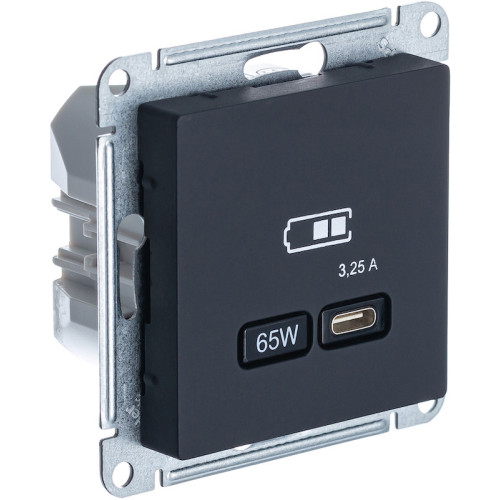 Розетка тип-C 65W высокоскор.заряд. QC, PD, мех. Systeme Electric AtlasDesign Карбон USB ATN001027