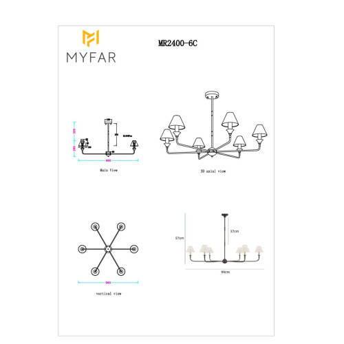 Люстра на штанге Myfar Leon MR2400-6C