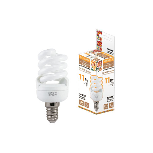 Лампа люминесцентная TDM Electric Народная Е14 11W 4000K матовая SQ0347-0018