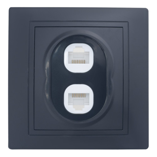 Розетка двойная компьютерная RJ45 скрытой установки IP20, черная 