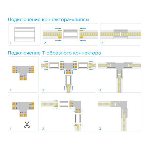Комплект коннекторов Apeyron (Т-образный +3 клипсы) для светод ленты 12/24В COB, CCT, IP20 подложка 10мм 09-98