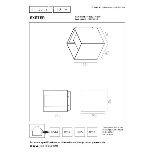 Уличный настенный светильник Lucide Exeter 28804/01/30