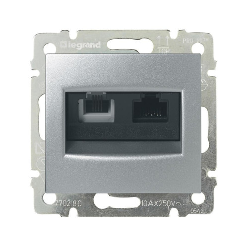Розетка комбинированная RJ11+RJ45 Legrand Valena 6 кат UTP на винтах алюминий 770280