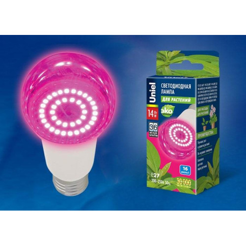 Лампа светодиодная для растений (UL-00001820) Uniel E27 10W прозрачная LED-A60-10W/SPFR/E27/CL PLP01WH