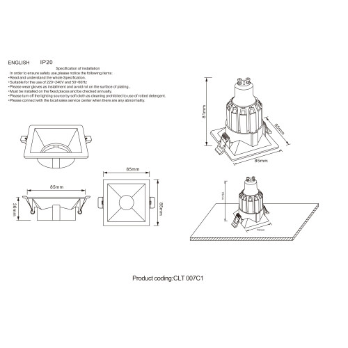 Встраиваемый светильник Crystal Lux CLT 007 CLT 007C1 BL