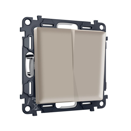 Комплект механизма 2-клавишного перекрестного выключателя 10A-250V Alfa Серо-бежевый матовый Quant Ambrella Volt MA363030 (AP3630, VM125)