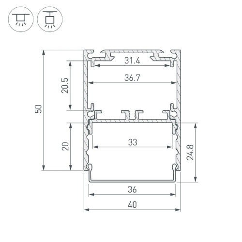 Алюминиевый профиль Arlight SL-LINE-4050-3L-2000 ANOD BLACK 044670