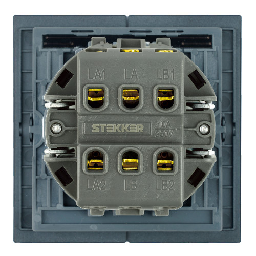 Переключатель 2-клавишный (механизм) Stekker Мия 250В 10А RSW10-3107-05 черный бархат 50448