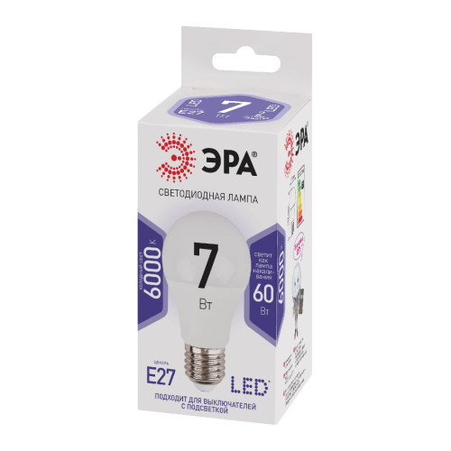 Лампа светодиодная Эра E27 7W 6000K LED A60-7W-860-E27 Б0044087