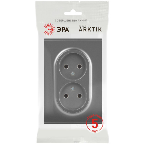 Розетка Эра Arktik 16-2107-06 без заземления двойная 2X2P 16А-250В графит Б0071686