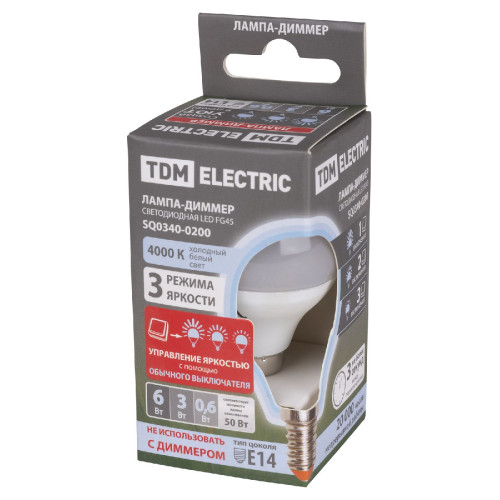 Лампа светодиодная диммируемая TDM Electric Е14 6W 4000K прозрачная SQ0340-0200