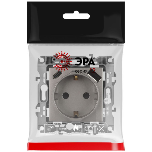 Розетка со шторками с USB type-A+C Эра 12-4108-16 Б0067762