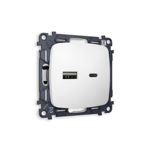 Комплект механизма розетки 2USB A+C 20W (быстрая зарядка) Ambrella Volt Omega MO131010