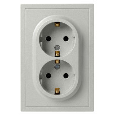 Розетка Эра Galaxy 15-2104-03 с заземлением двойная 2X2P+E Schuko 16А-250В IP20 алюминий Б0070681