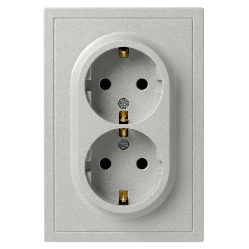 Розетка Эра Galaxy 15-2104-03 с заземлением двойная 2X2P+E Schuko 16А-250В IP20 алюминий Б0070681