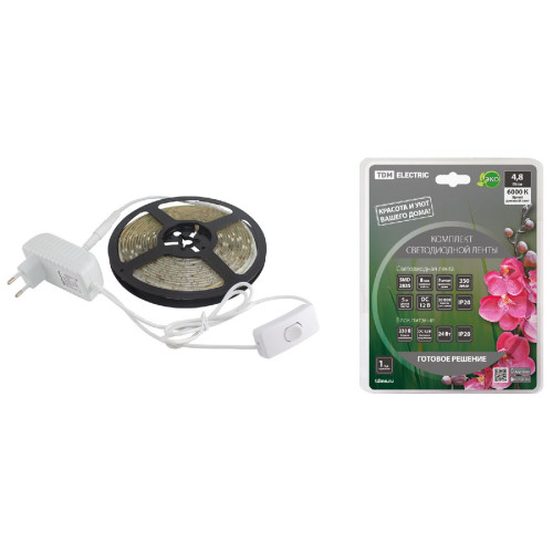 Светодиодная лента TDM Electric 12В 2835 4,8Вт/м 6000K 5м IP20 SQ0331-0223