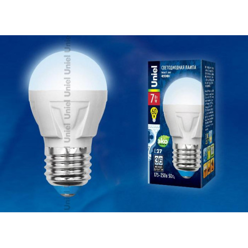 Лампа светодиодная (UL-00002417) Uniel E14 7W 4000K матовая LED-G45 7W/NW/E14/FR PLP01WH