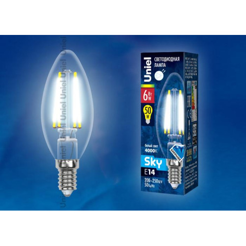Лампа светодиодная филаментная (UL-00001372) Uniel E27 8W 4000K прозрачная LED-A60-8W/NW/E27/CL PLS02WH