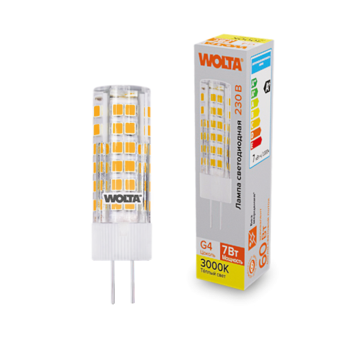 Светодиодная лампа WOLTA 7Вт 3000K G4 кукуруза матовая WSTD-JC-220V7W3KG4-C