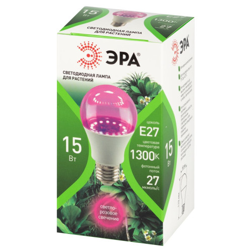Светодиодная фитолампа для растений Эра ФИТО A60-15W-PL-E27-GR Б0064548