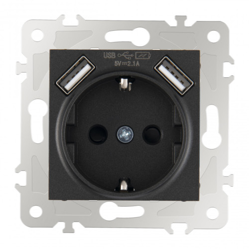 Розетка с заземлением, шторками + USB Arte Milano 203.47-1.black