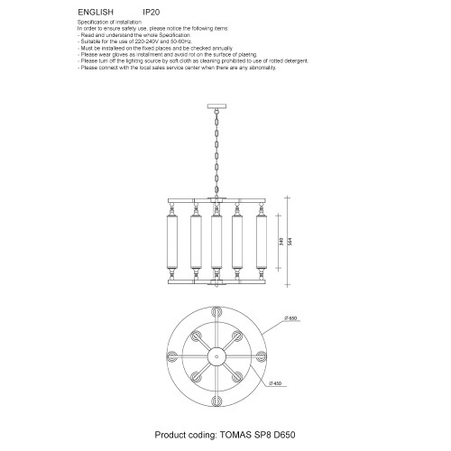 Подвесная люстра Crystal Lux TOMAS SP8 D650 BRASS