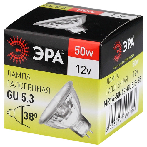 Лампа галогенная Эра GU5.3 50W 3000K GU5.3-MR16-50W-12V-CL C0027358