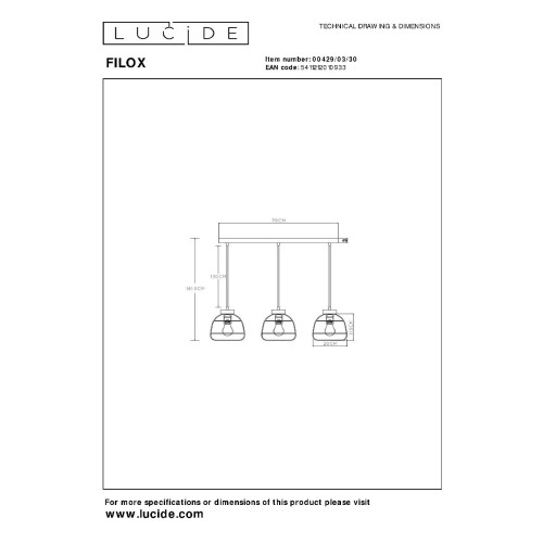 Подвесной светильник Lucide Filox 00429/03/30
