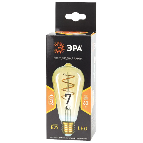 Лампа светодиодная Эра E27 7W 2400K F-LED ST64-7W-824-E27 spiral gold Б0047665
