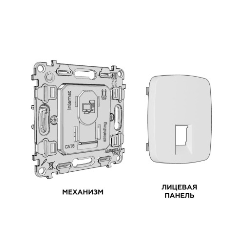 Комплект механизма компьютерной розетки Ambrella Volt RJ-45 (8P8C) CAT6A экранированной с автоматической защитной шторкой OMEGA MO332005 Бежевый матовый QUANT (OP3320, VM185)
