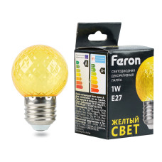 Лампа светодиодная Feron LB-385 шар желтый прозрачный E27 1W 230V 52161