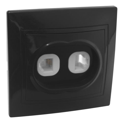Розетка телефонная RJ11 + компьютерная RJ45 скрытой установки IP20, черная 