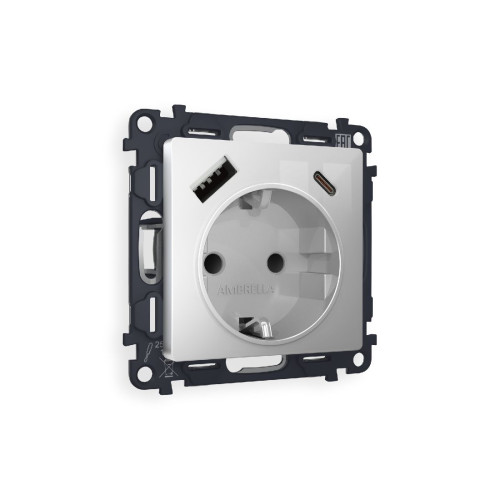 Комплект механизма розетки 2USB A+C 20W (быстрая зарядка) с/з Ambrella Volt Alfa MA410010