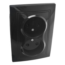 Розетка 2П двойная с защ. шт. скрытой установки 16А 250В IP20, черная (керамика) 