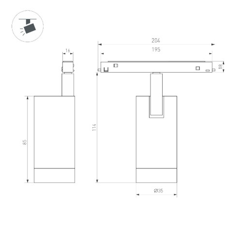 Трековый магнитный светильник Arlight MAG-ORIENT-SPOT-R35-6W Day4000-MIX (BK, 24 deg, 48V, DALI) 041880