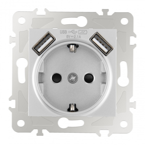 Розетка с заземлением, шторками + USB Arte Milano 203.47-1.silver