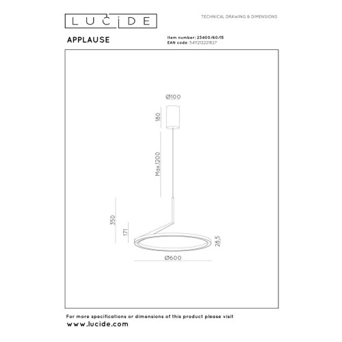 Подвесной светильник Lucide Applause 23400/60/15