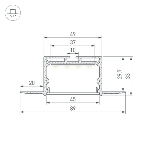 Профиль для гкл Arlight LINIA45-FANTOM-2000 ANOD (Алюминий) 059412