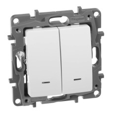 Переключатель двухклавишный Legrand Etika с подсветкой 10A 250V белый 672216