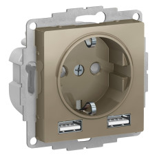 Розетка Systeme Electric AtlasDesign Шампань A+A, 5В/2,4А, 2х5В/1,2А SO + USB ATN000530