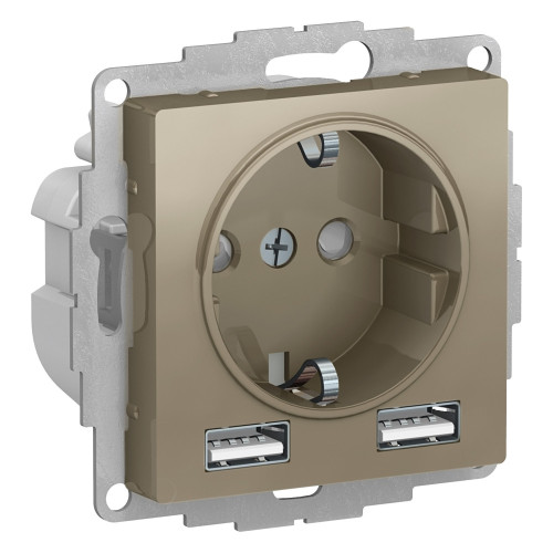 Розетка Systeme Electric AtlasDesign Шампань A+A, 5В/2,4А, 2х5В/1,2А SO + USB ATN000530
