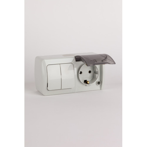 Выключатель двухклавишный + розетка с заземлением ELBI Eva 554-011500-922