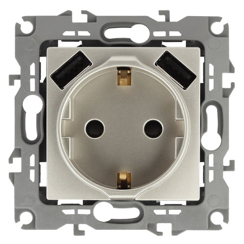 Розетка 2P+E со шторками и 2xUSB Эра 14-4109-04 Б0047870