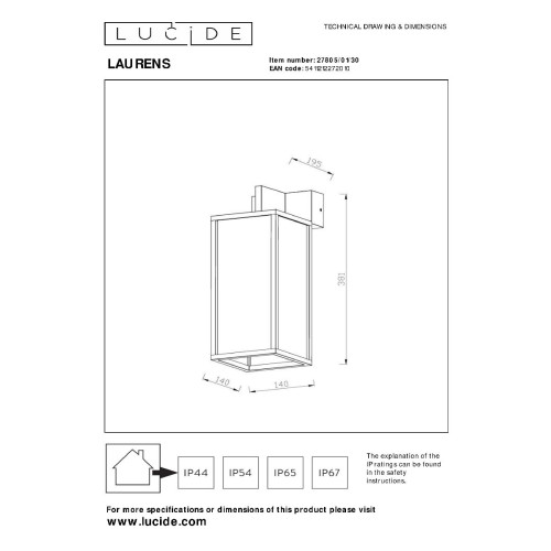 Уличный настенный светильник Lucide Laurens 27805/01/30