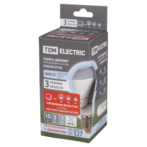 Лампа светодиодная диммируемая TDM Electric E27 10W 4000K прозрачная SQ0340-0196