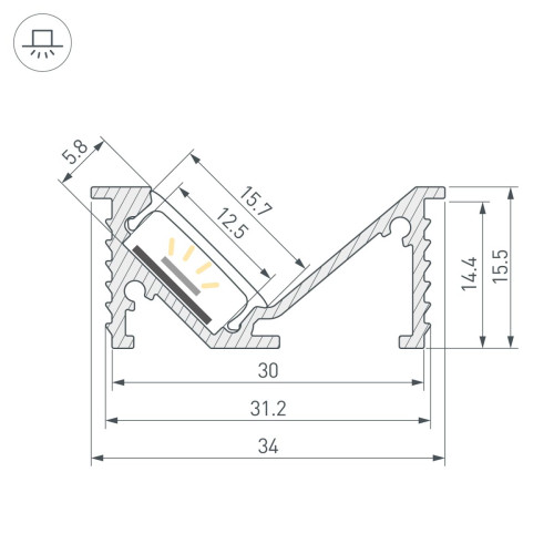 Профиль Arlight SL-BEVEL-W32-F-2000 ANOD (Алюминий) 063940