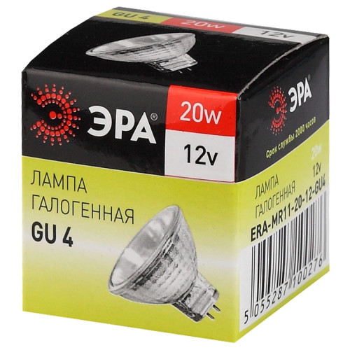 Лампа галогенная Эра GU4 20W 3000K GU4-MR11-20W-12V-30CL C0027361