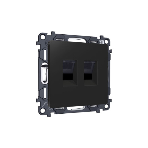 Комплект механизма компьютерной двойной розетки RJ-45 Ambrella Volt MA812110 (8P8C) CAT6 с автоматической защитной шторкой Alfa Черный матовый Quant